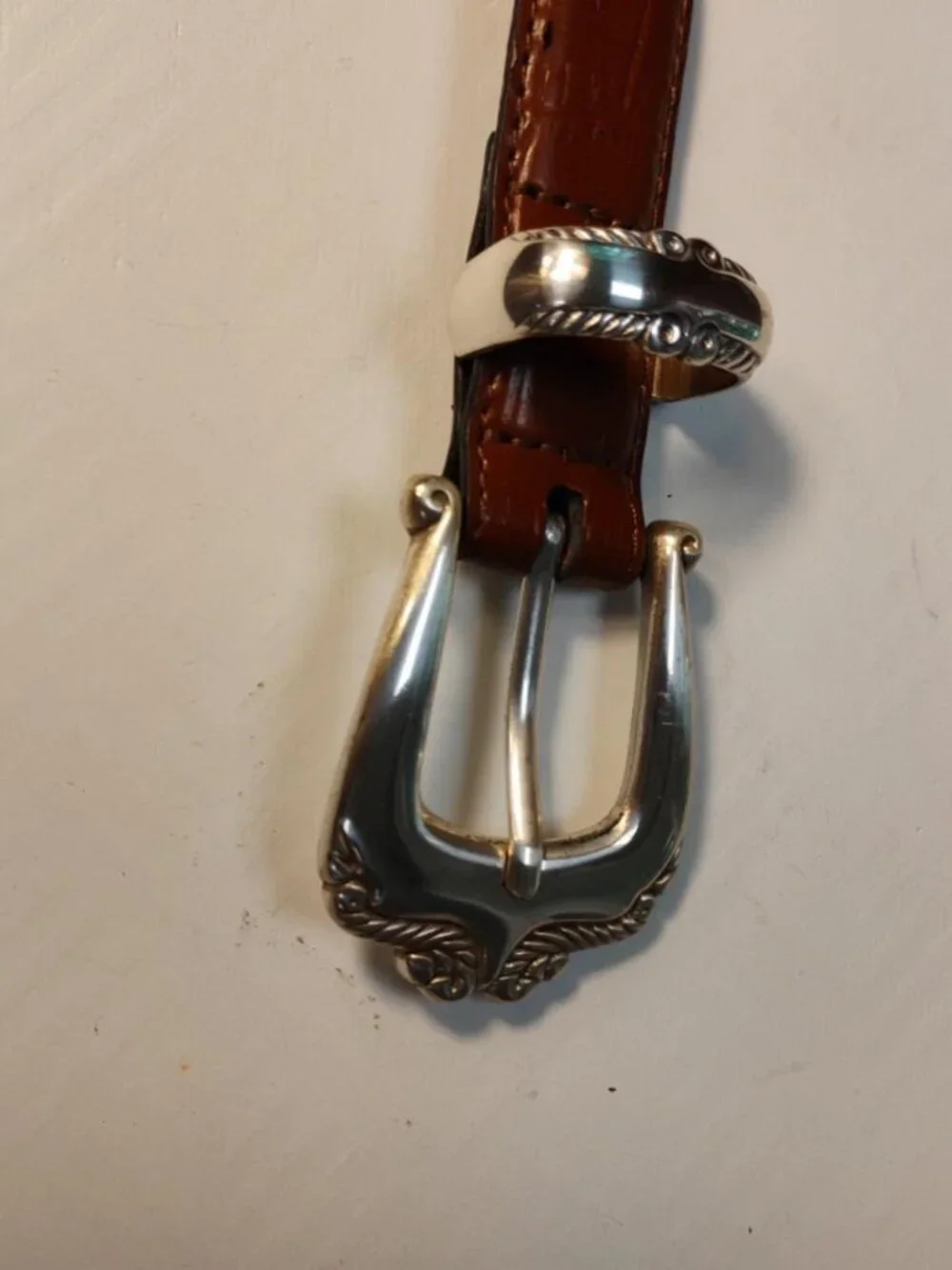 Brown Genuine Leather Western Concho Belt Silver Buckle Size L